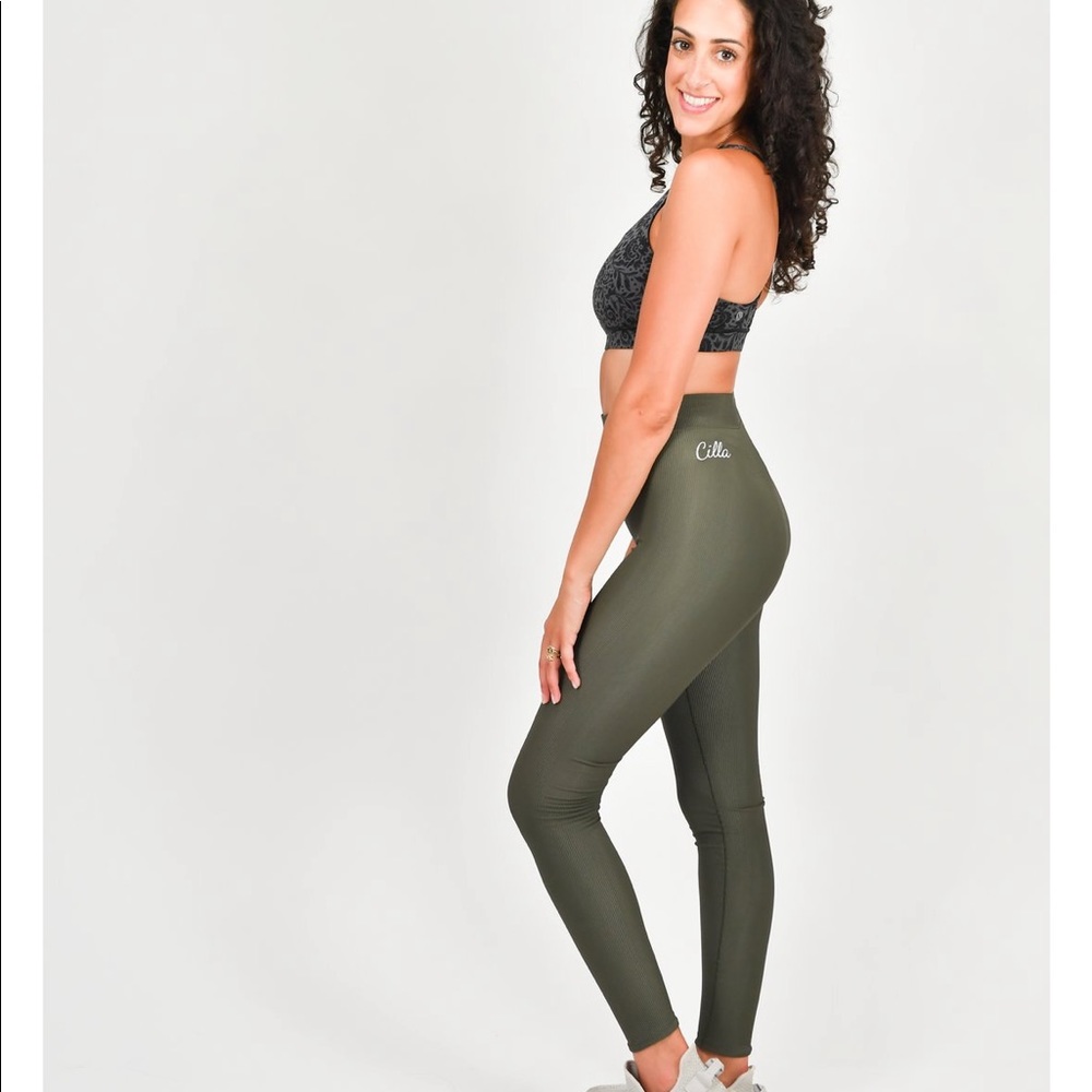 Olive green ribbed leggings